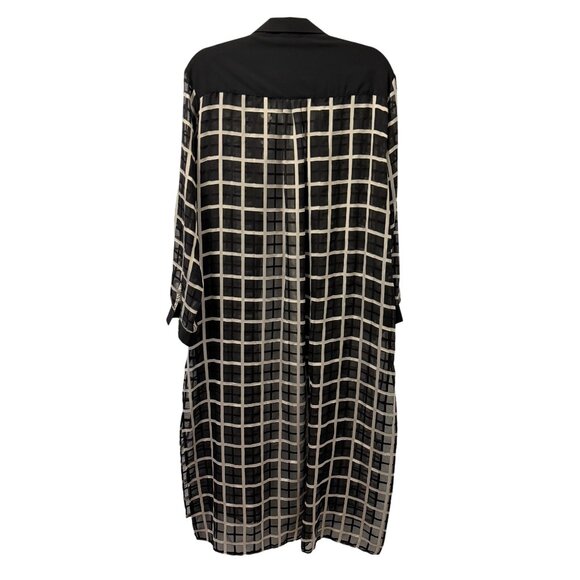 Elvi Black & White Sheer Grid Pattern Longline Shirt long jacket Sz 14 - Picture 12 of 12